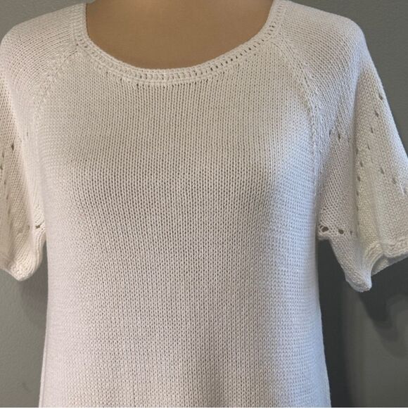 Ann Taylor Loft White Short Sleeve Sweater Blouse Top Shirt Tunic Size Medium - Picture 2 of 7